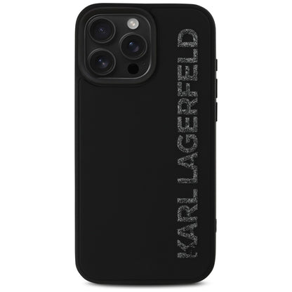 Husa pentru Apple iPhone 16 Pro, Karl Lagerfeld, 3D Rubber Elongated Gliiter Logo, Neagra