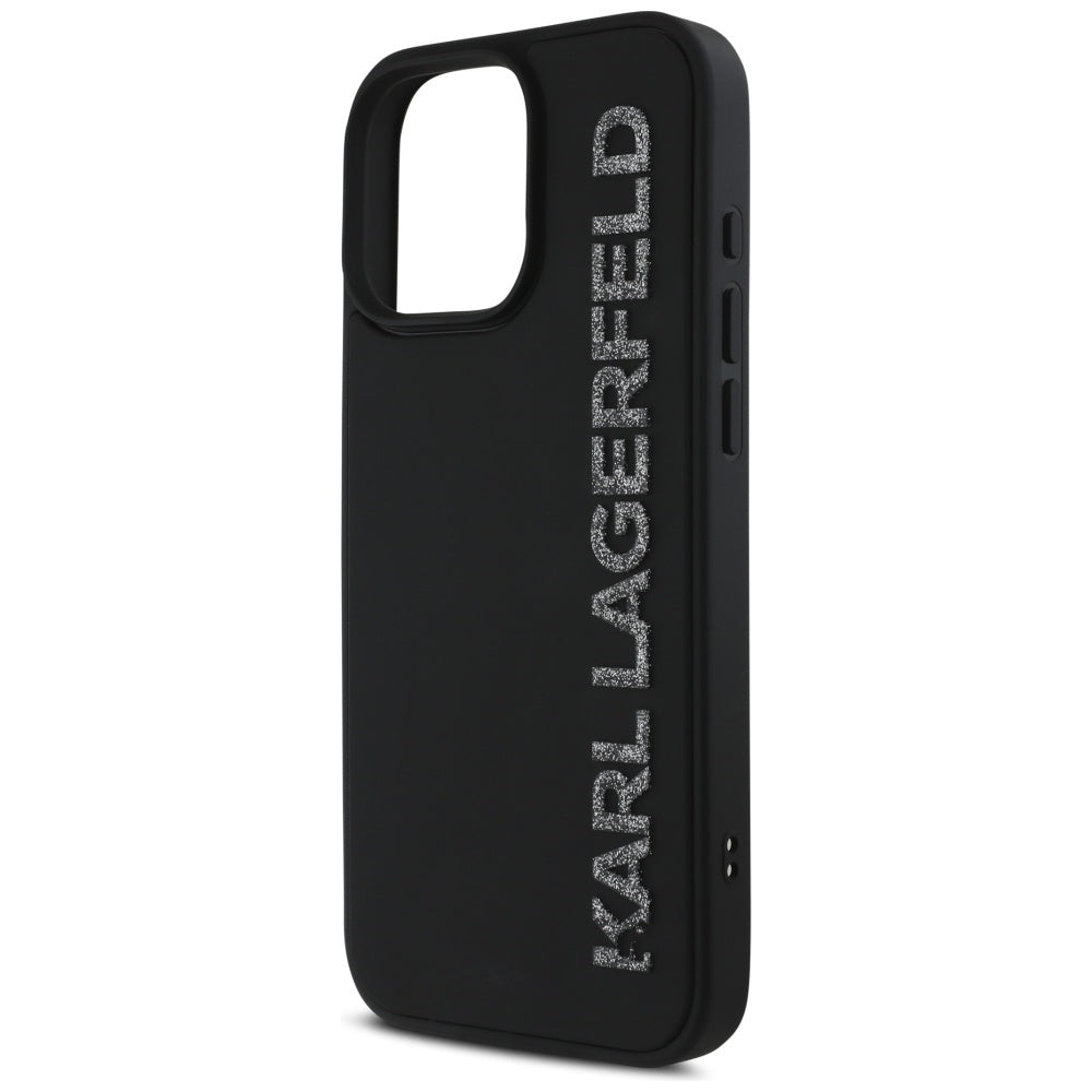Husa pentru Apple iPhone 16 Pro, Karl Lagerfeld, 3D Rubber Elongated Gliiter Logo, Neagra