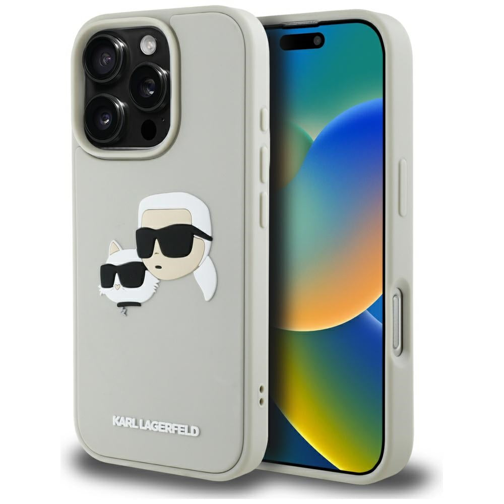 Husa pentru Apple iPhone 16 Pro, Karl Lagerfeld, 3D Rubber Karl & Choupette, Bej