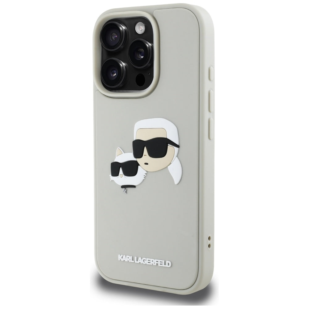 Husa pentru Apple iPhone 16 Pro, Karl Lagerfeld, 3D Rubber Karl & Choupette, Bej