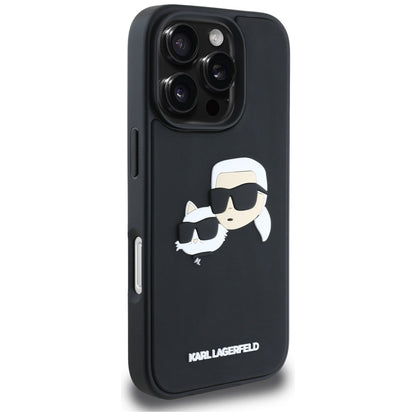 Husa pentru Apple iPhone 16 Pro, Karl Lagerfeld, 3D Rubber Karl & Choupette, Neagra
