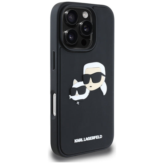 Husa pentru Apple iPhone 16 Pro, Karl Lagerfeld, 3D Rubber Karl & Choupette, Neagra