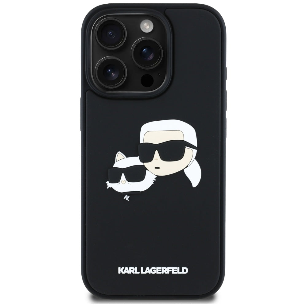 Husa pentru Apple iPhone 16 Pro, Karl Lagerfeld, 3D Rubber Karl & Choupette, Neagra