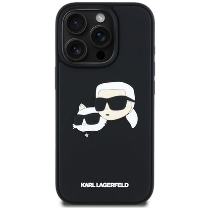 Husa pentru Apple iPhone 16 Pro, Karl Lagerfeld, 3D Rubber Karl & Choupette, Neagra