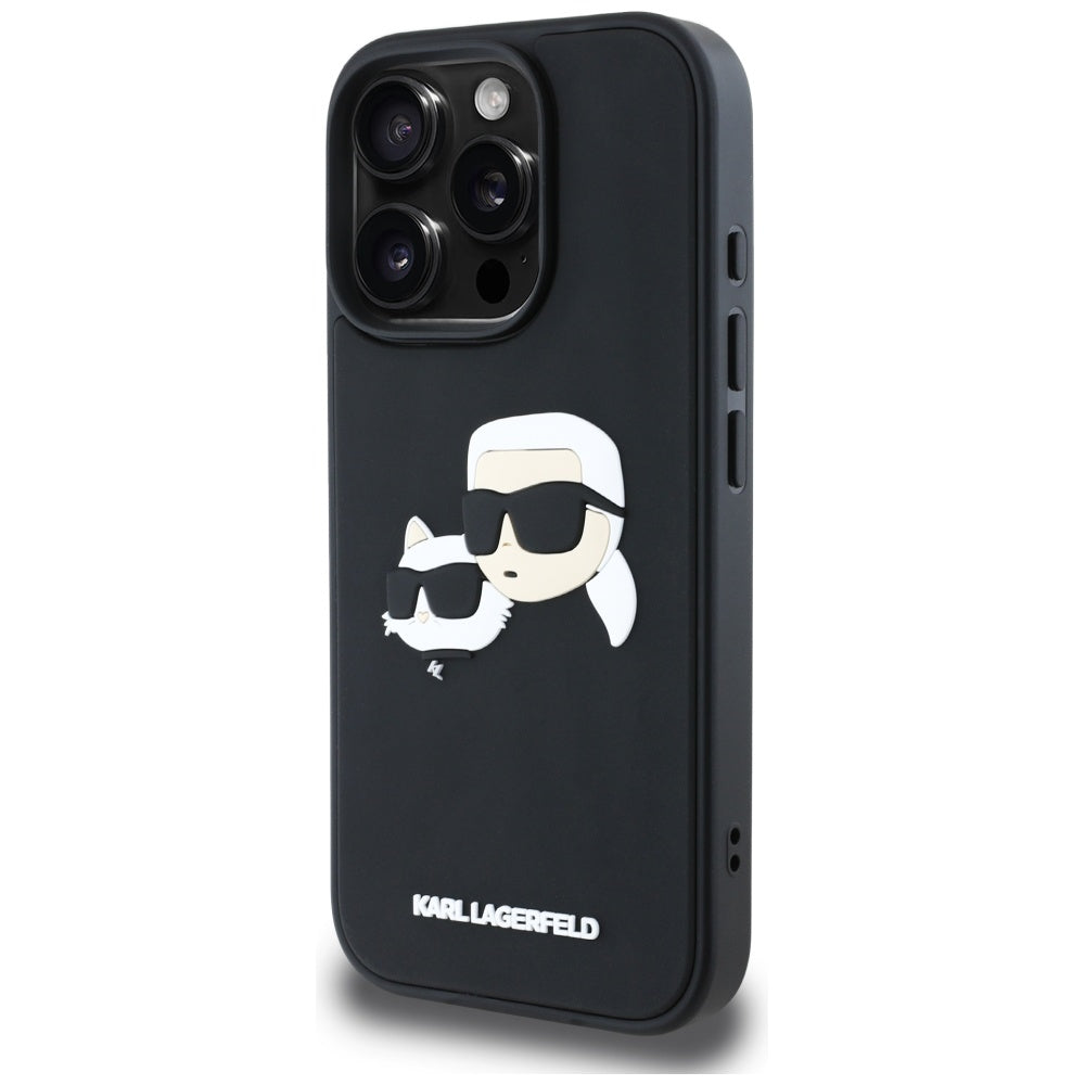 Husa pentru Apple iPhone 16 Pro, Karl Lagerfeld, 3D Rubber Karl & Choupette, Neagra