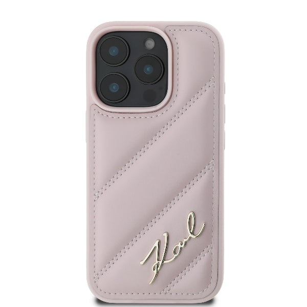 Husa pentru Apple iPhone 16 Pro, Karl Lagerfeld, Diagonal Quilted Script, Roz