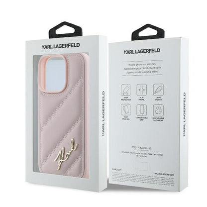 Husa pentru Apple iPhone 16 Pro, Karl Lagerfeld, Diagonal Quilted Script, Roz