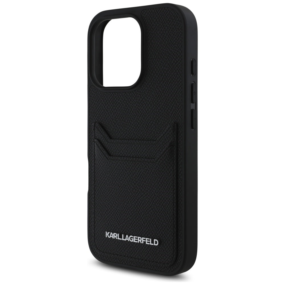 Husa pentru Apple iPhone 16 Pro, Karl Lagerfeld, Grained Cardslots, Neagra