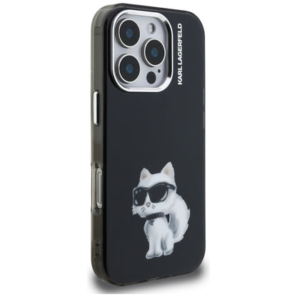 Husa pentru Apple iPhone 16 Pro, Karl Lagerfeld, IML Aquarelle Logo Choupette, Neagra