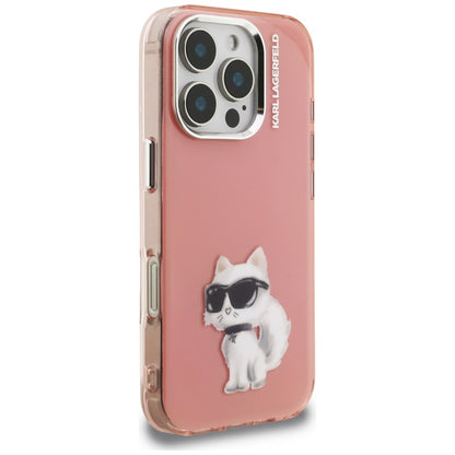 Husa pentru Apple iPhone 16 Pro, Karl Lagerfeld, IML Aquarelle Logo Choupette, Roz