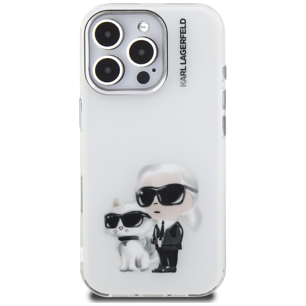 Husa pentru Apple iPhone 16 Pro, Karl Lagerfeld, IML Aquarelle Logo Karl & Choupette, Alba