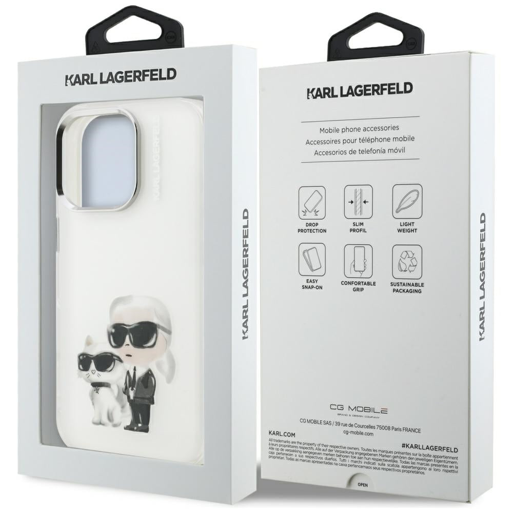 Husa pentru Apple iPhone 16 Pro, Karl Lagerfeld, IML Aquarelle Logo Karl & Choupette, Alba