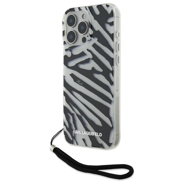 Husa pentru Apple iPhone 16 Pro, Karl Lagerfeld, IML Luxury Zebra Pattern with Strap, Neagra