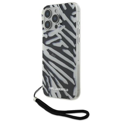 Husa pentru Apple iPhone 16 Pro, Karl Lagerfeld, IML Luxury Zebra Pattern with Strap, Neagra