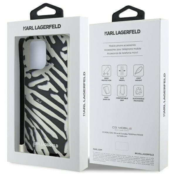 Husa pentru Apple iPhone 16 Pro, Karl Lagerfeld, IML Luxury Zebra Pattern with Strap, Neagra