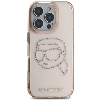Husa pentru Apple iPhone 16 Pro, Karl Lagerfeld, IML Rhinestones Karl's Head, Roz