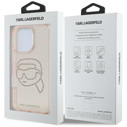 Husa pentru Apple iPhone 16 Pro, Karl Lagerfeld, IML Rhinestones Karl's Head, Roz