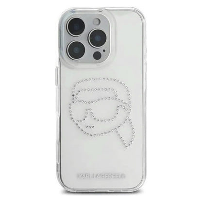 Husa pentru Apple iPhone 16 Pro, Karl Lagerfeld, IML Rhinestones Karl's Head, Transparenta