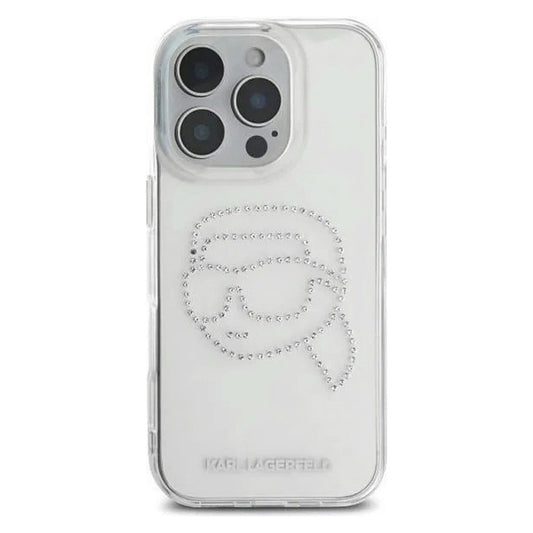 Husa pentru Apple iPhone 16 Pro, Karl Lagerfeld, IML Rhinestones Karl's Head, Transparenta