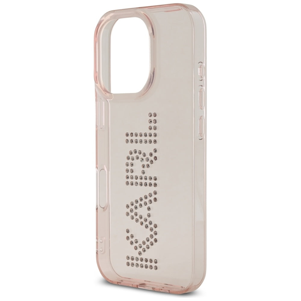 Husa pentru Apple iPhone 16 Pro, Karl Lagerfeld, IML Rhinestones Pink Logo, Roz