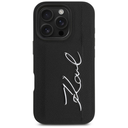 Husa pentru Apple iPhone 16 Pro, Karl Lagerfeld, Metal Signature, Neagra