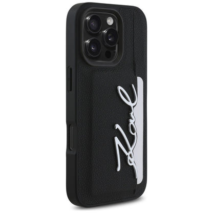 Husa pentru Apple iPhone 16 Pro, Karl Lagerfeld, Metal Signature, Neagra