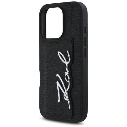Husa pentru Apple iPhone 16 Pro, Karl Lagerfeld, Metal Signature, Neagra