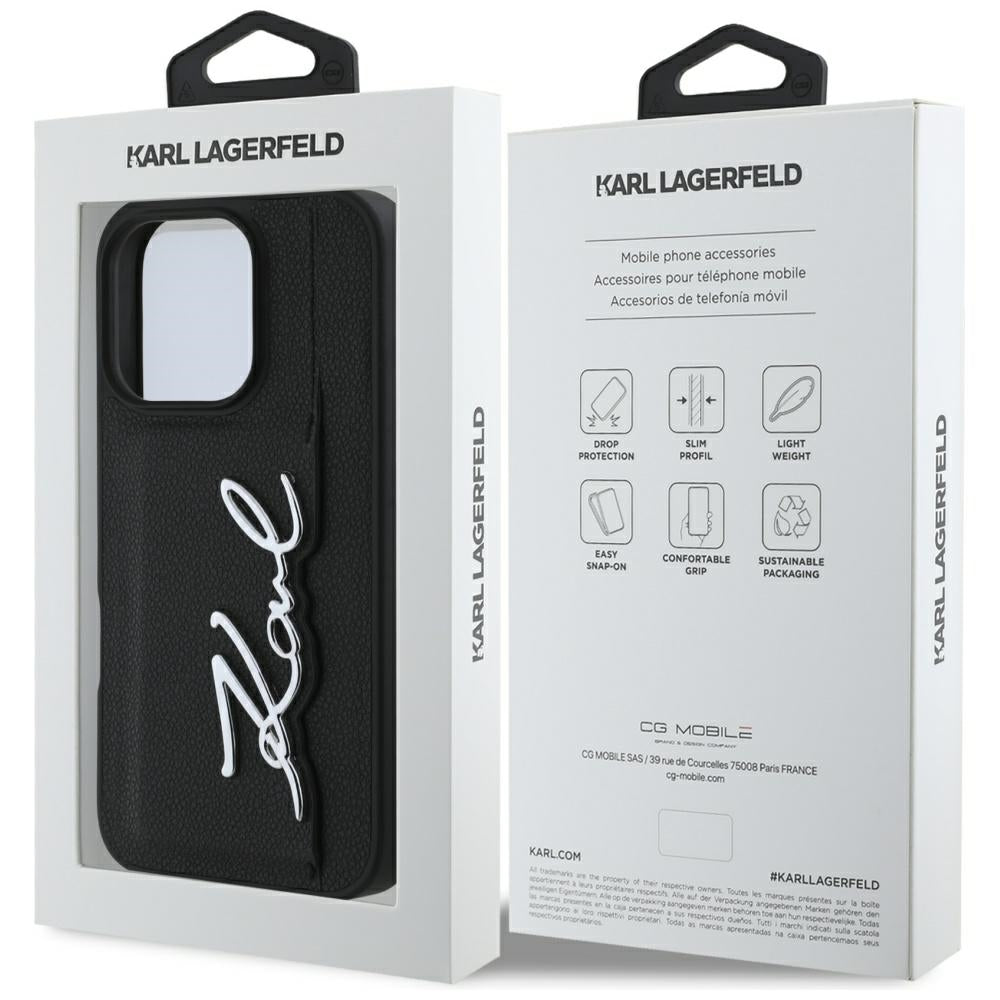 Husa pentru Apple iPhone 16 Pro, Karl Lagerfeld, Metal Signature, Neagra
