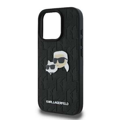 Husa pentru Apple iPhone 16 Pro, Karl Lagerfeld, Monogram Karl & Choupette's Heads, Neagra
