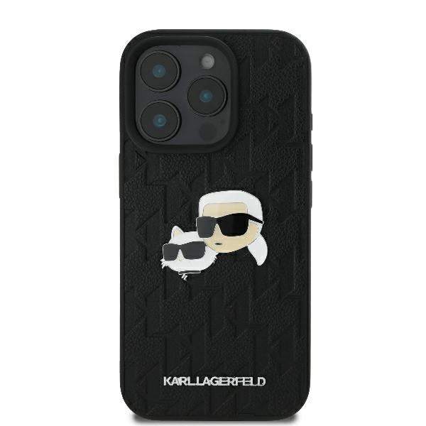 Husa pentru Apple iPhone 16 Pro, Karl Lagerfeld, Monogram Karl & Choupette's Heads, Neagra