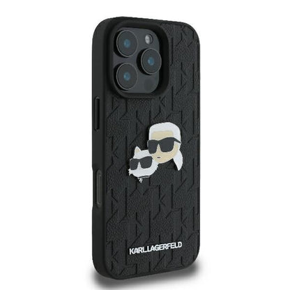 Husa pentru Apple iPhone 16 Pro, Karl Lagerfeld, Monogram Karl & Choupette's Heads, Neagra
