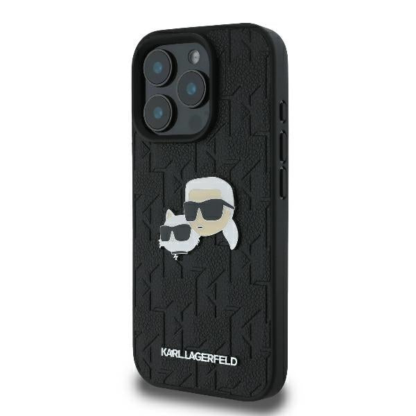 Husa pentru Apple iPhone 16 Pro, Karl Lagerfeld, Monogram Karl & Choupette's Heads, Neagra