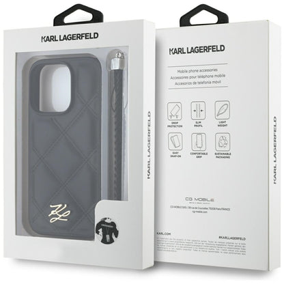 Husa pentru Apple iPhone 16 Pro, Karl Lagerfeld, Quilted Initial Logo & Chain Strap, Neagra