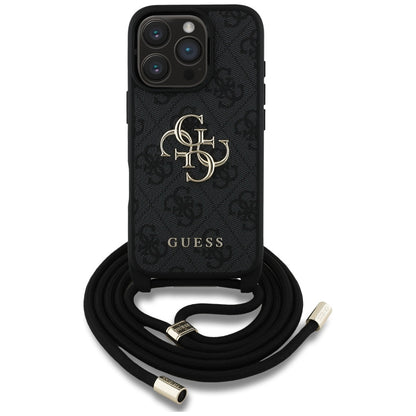 Husa pentru Apple iPhone 16 Pro Max, Guess, 4G CBDY Big Logo with Cord Strap, Neagra