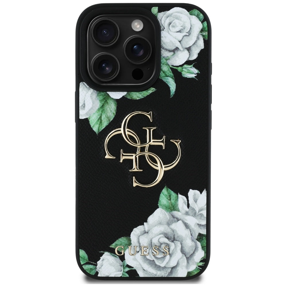 Husa pentru Apple iPhone 16 Pro Max, Guess, 4G Grained Roses Big Logo, Neagra