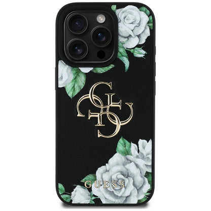 Husa pentru Apple iPhone 16 Pro Max, Guess, 4G Grained Roses Big Logo, Neagra