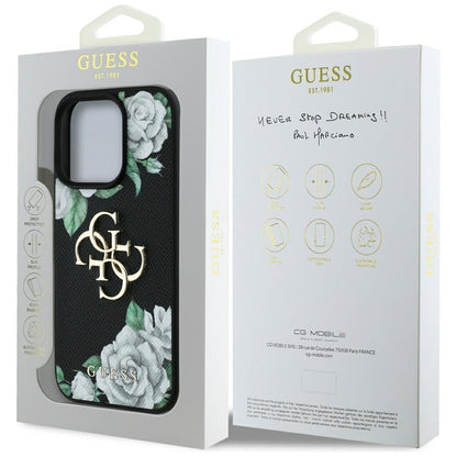 Husa pentru Apple iPhone 16 Pro Max, Guess, 4G Grained Roses Big Logo, Neagra