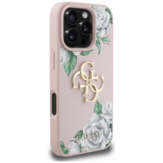 Husa pentru Apple iPhone 16 Pro Max, Guess, 4G Grained Roses Big Logo, Roz