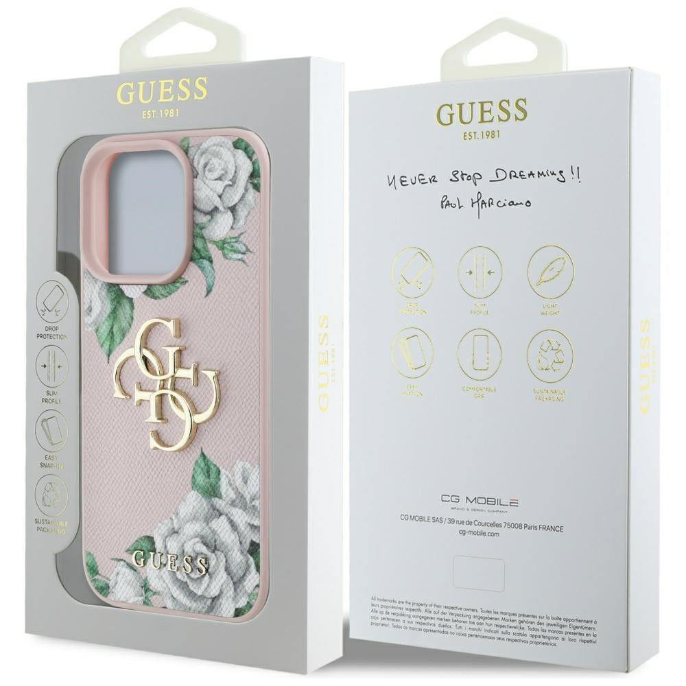 Husa pentru Apple iPhone 16 Pro Max, Guess, 4G Grained Roses Big Logo, Roz