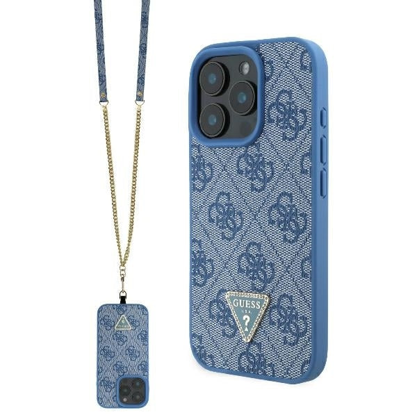 Husa pentru Apple iPhone 16 Pro Max, Guess, Crossbody 4G Triangle Strass, Albastra