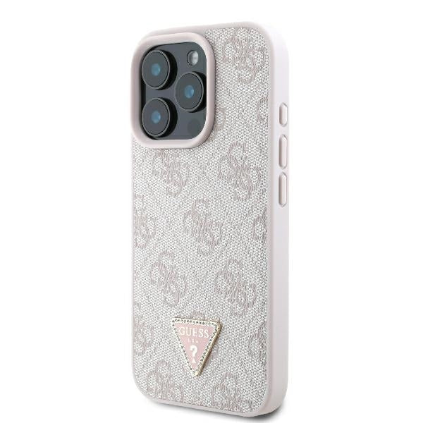Husa pentru Apple iPhone 16 Pro Max, Guess, Crossbody 4G Triangle Strass, Roz