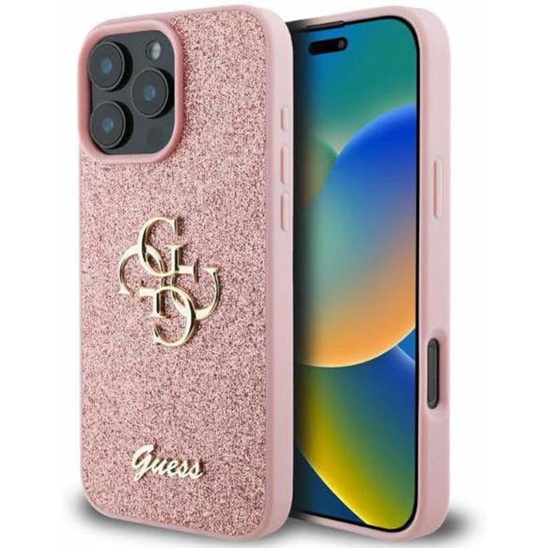 Husa pentru Apple iPhone 16 Pro Max, Guess, Fixed Glitter Big 4G, Roz