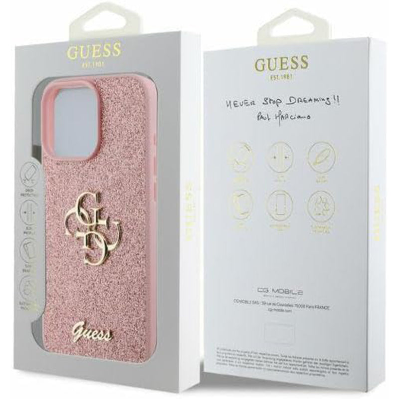 Husa pentru Apple iPhone 16 Pro Max, Guess, Fixed Glitter Big 4G, Roz