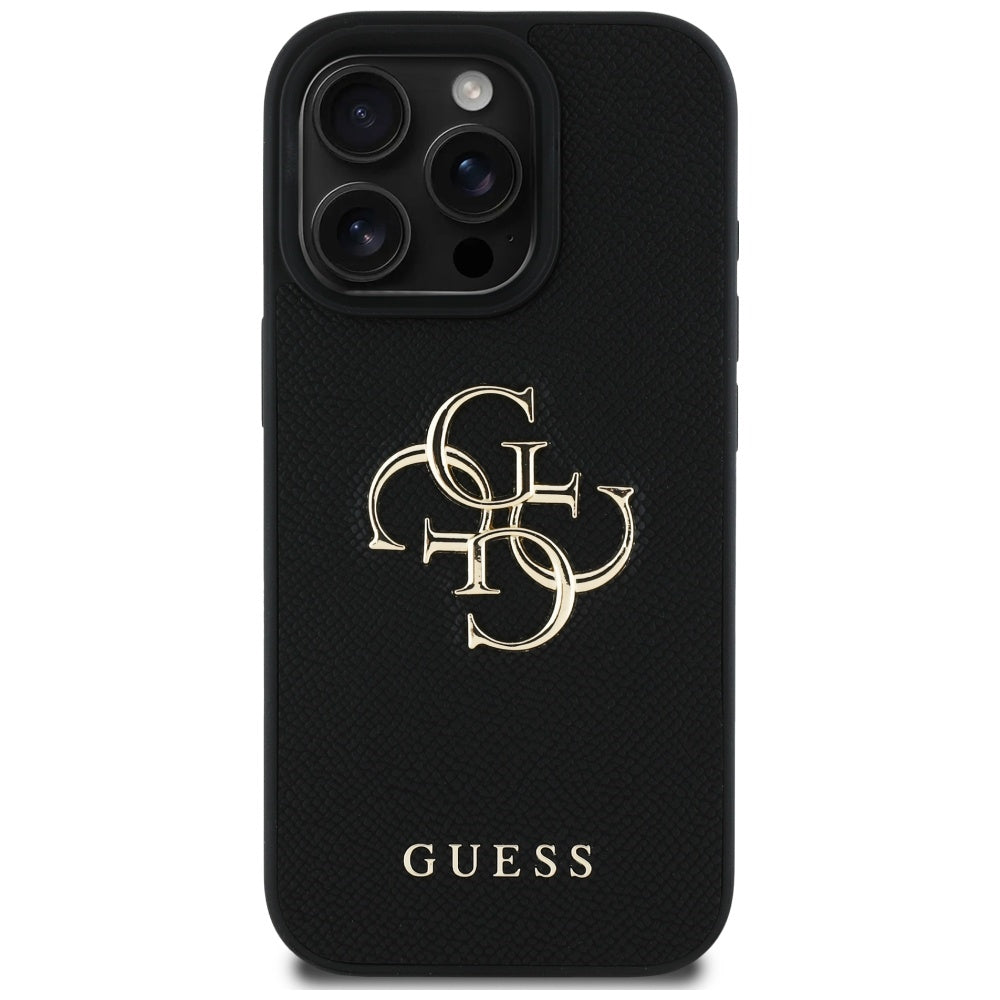 Husa pentru Apple iPhone 16 Pro Max, Guess, Grained Big 4G Logo Small Classic Logo, Neagra