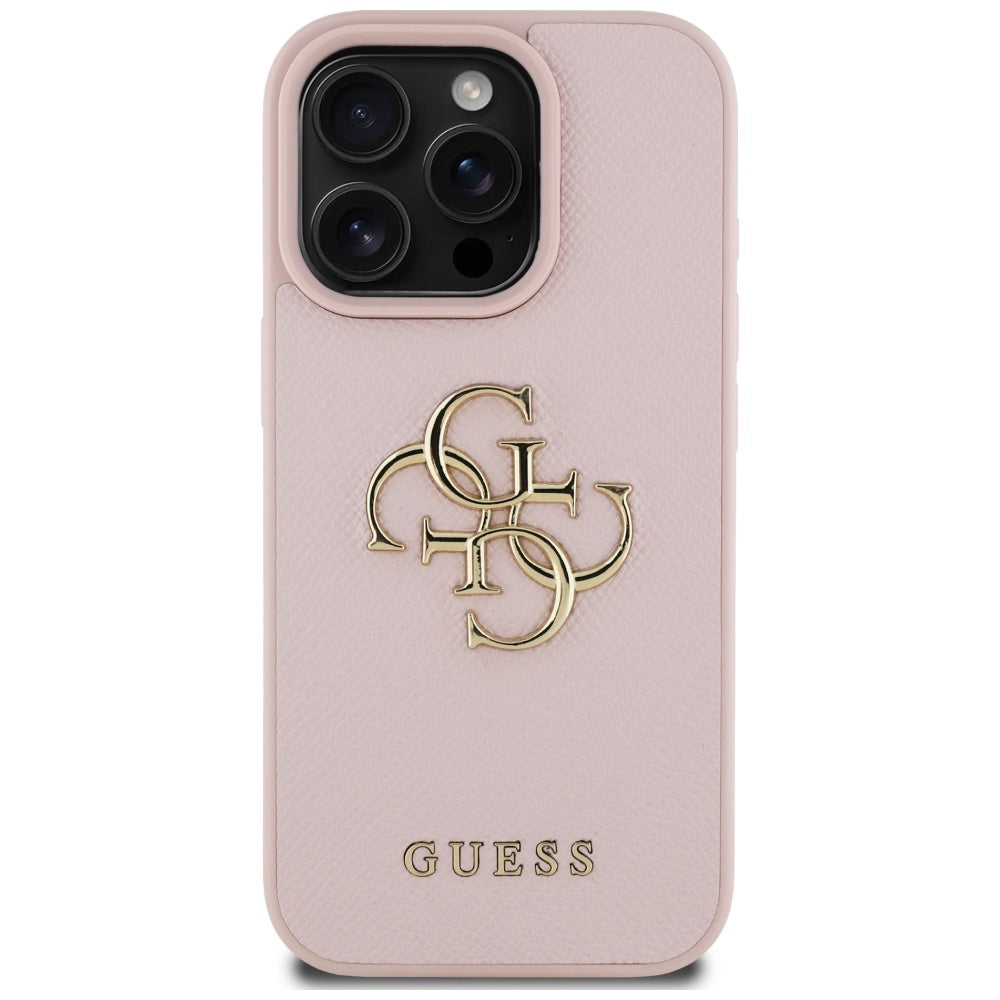 Husa pentru Apple iPhone 16 Pro Max, Guess, Grained Big 4G Logo Small Classic Logo, Roz