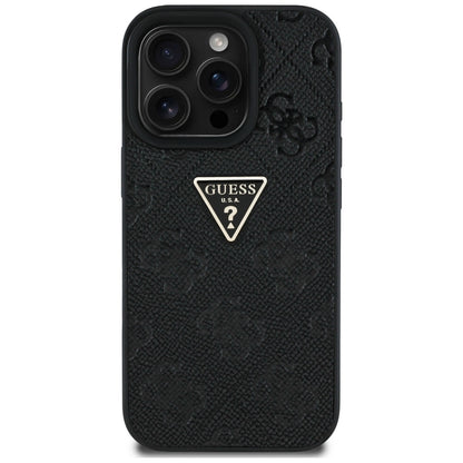 Husa pentru Apple iPhone 16 Pro Max, Guess, Hot Stamp 4G Pattern Triangle Logo, Neagra