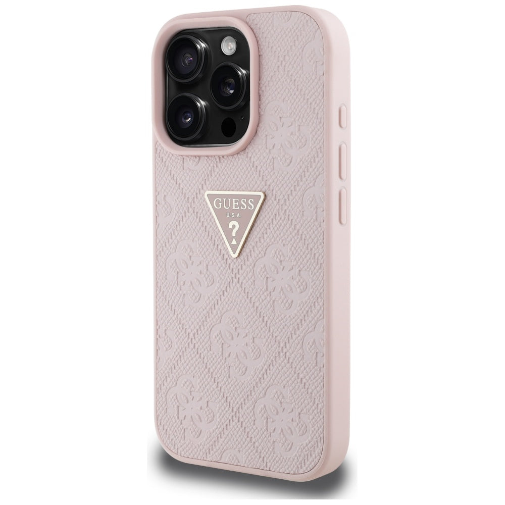 Husa pentru Apple iPhone 16 Pro Max, Guess, Hot Stamp 4G Pattern Triangle Logo, Roz