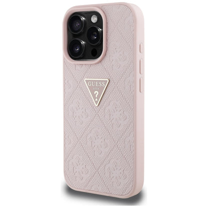 Husa pentru Apple iPhone 16 Pro Max, Guess, Hot Stamp 4G Pattern Triangle Logo, Roz