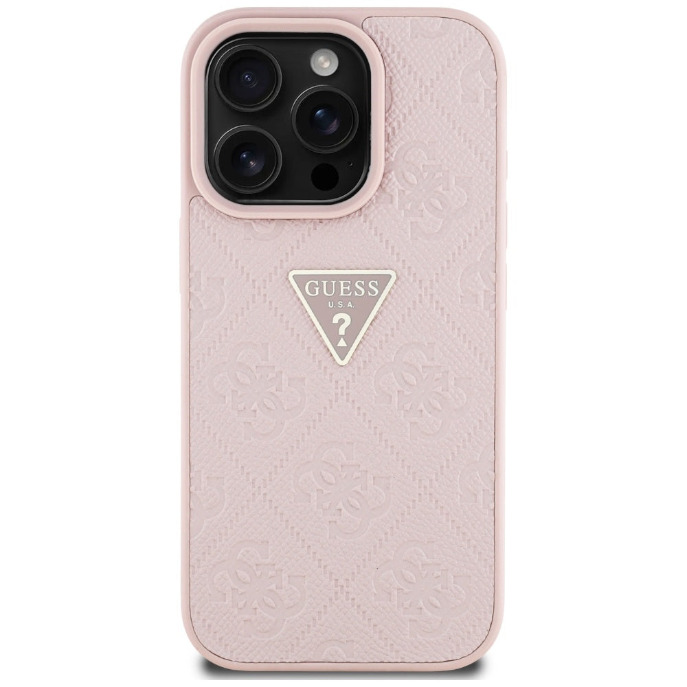 Husa pentru Apple iPhone 16 Pro Max, Guess, Hot Stamp 4G Pattern Triangle Logo, Roz