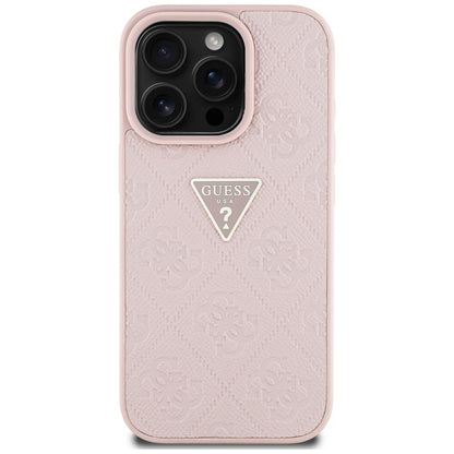 Husa pentru Apple iPhone 16 Pro Max, Guess, Hot Stamp 4G Pattern Triangle Logo, Roz